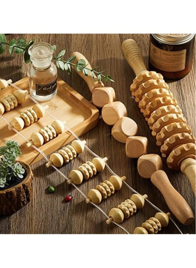haleemy - 6 Pieces Wood Therapy Kit Massage Tools Maderoterapia Kit Wood Massager Roller Wood Gua Sha Manual Wooden Fascia Massage for Release Cellulite Muscle Blasting Pain Relief Body Sculpting Tools - Image 1