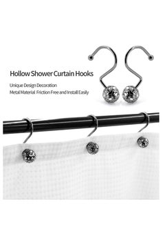 Y&D SYOSI Silver Metal Shower Curtain Hooks Rings Chrome for Liner Hollow Ball Rust Proof Accessories and Bathroom Rod 12PCS  - Image 3