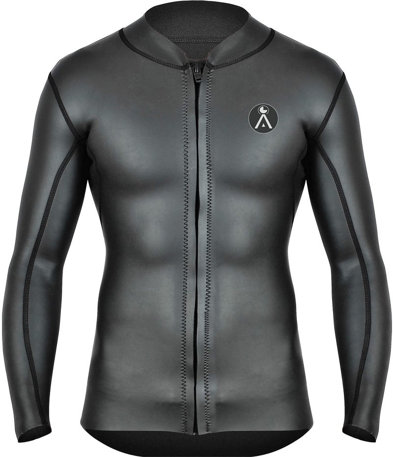 A Vebodi Mens Surf Wetsuit Top Mens 15mm Neoprene Surfing Jacket Long SleeveFront Zipper Vest Wet Suit Top Small - Image 3