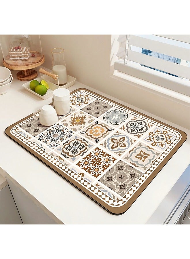 TodyJeyHo Coffee Mat, Boho Style Dish Drying Mat, Drying Desktop pad, Fast Water Absorption, Hide Stains, Easy to Clean, Fit Coffee Bar Accessories (40cm*50cm)  - Image 1