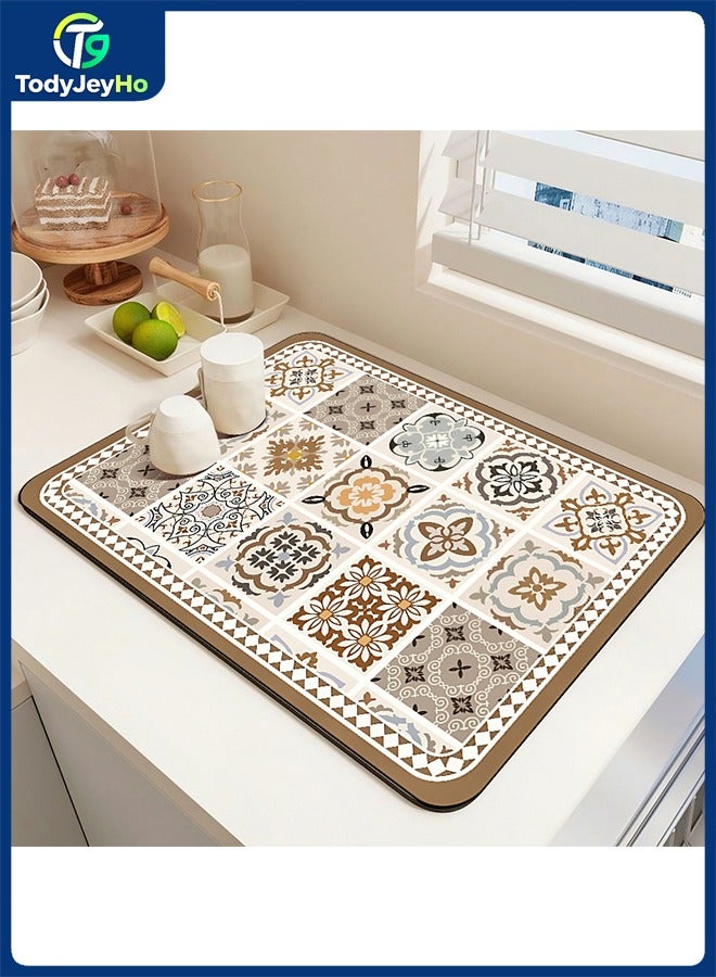 TodyJeyHo Coffee Mat, Boho Style Dish Drying Mat, Drying Desktop pad, Fast Water Absorption, Hide Stains, Easy to Clean, Fit Coffee Bar Accessories (40cm*50cm) - Image 1