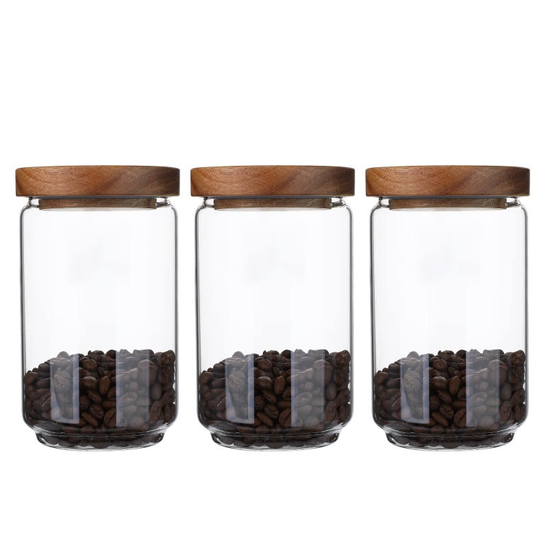 Homtop Glass Storage Jars Set of 3  25 OZ HIgh Borosilicate Glass Containers Kitchen Food Canisters with Acacia Wood Lids for Coffee Beans/Sugar/Tea/Nuts - Image 1