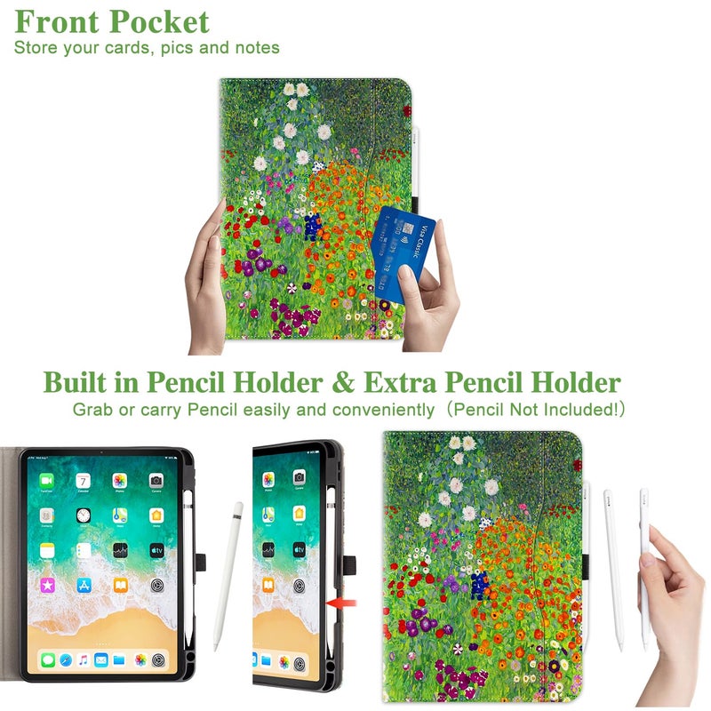 Vimorco for iPad Air M3/M2 11 Inch Case 2025/2024, for iPad Air 5th/4th Generation Cover 10.9-inch, for iPad Pro 11 Inch Case 4th/3rd/2nd/1st Generation, Pencil Holder/Hand Strap/Pocket, Garden - Image 4
