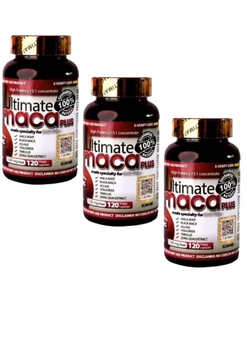 3 Bottles, Natural Beauty and Wellness Support for Radiant Skin and Energy, 120 Maca Capsules