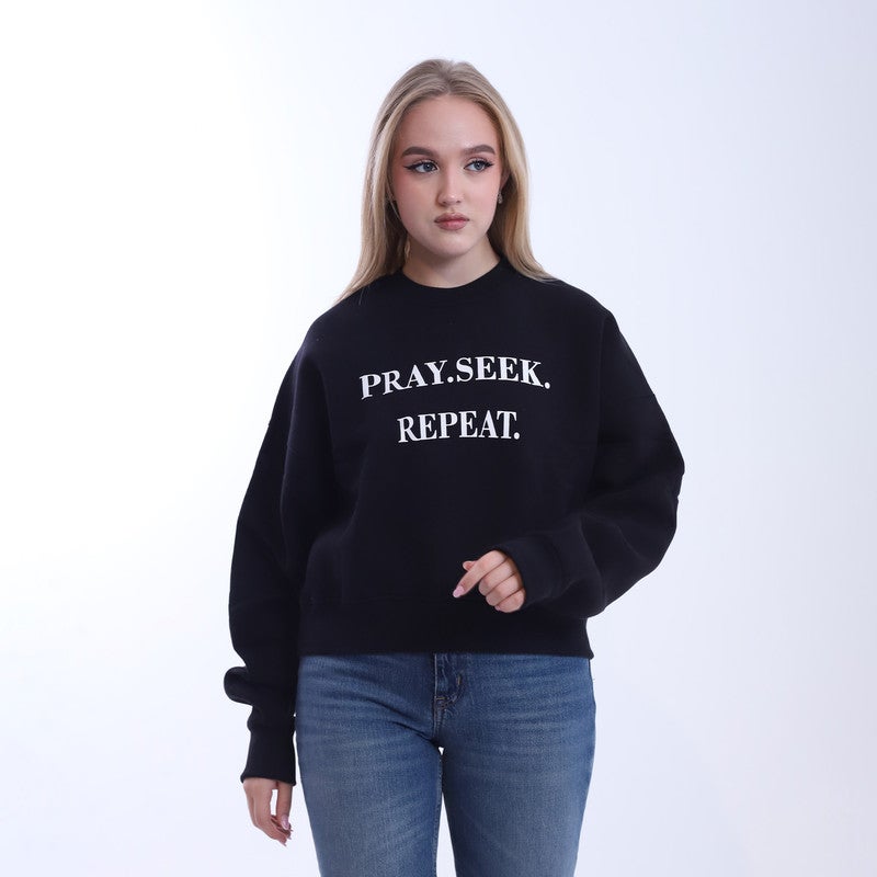 بيبو سويت شيرت نسائي استومك مطبوع _اسودWomen's Sweatshirt with Printed Stomach_Black - Image 1