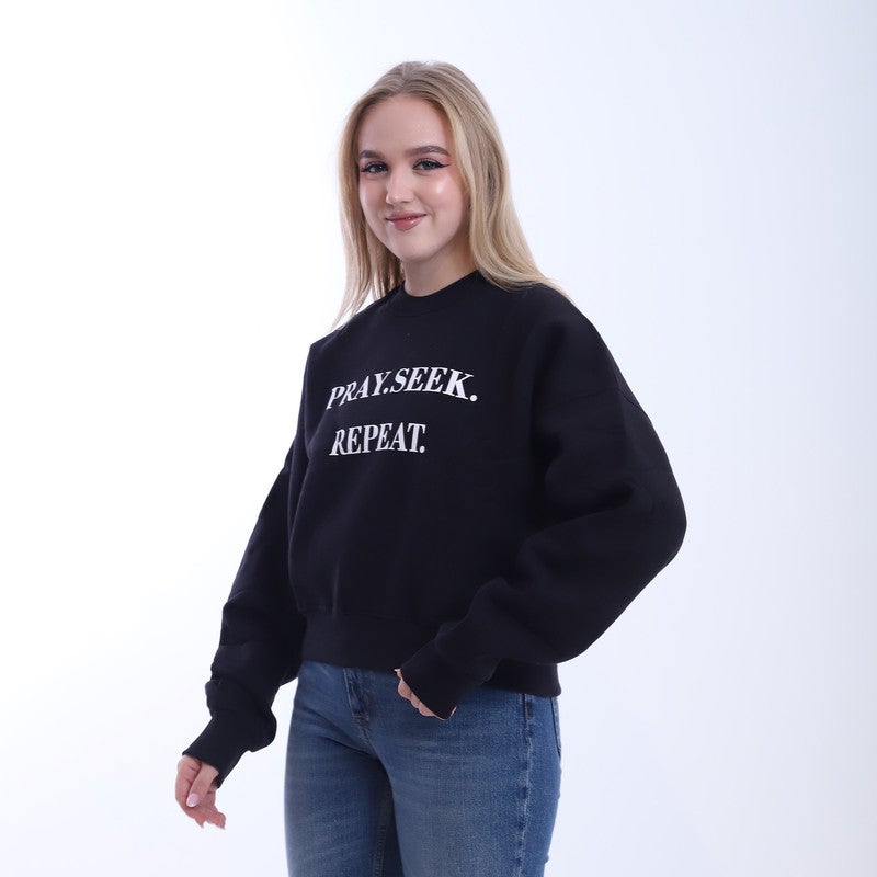 بيبو سويت شيرت نسائي استومك مطبوع _اسودWomen's Sweatshirt with Printed Stomach_Black - Image 2