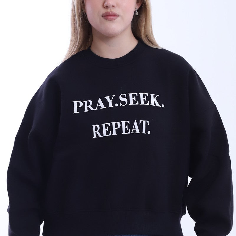 بيبو سويت شيرت نسائي استومك مطبوع _اسودWomen's Sweatshirt with Printed Stomach_Black - Image 3