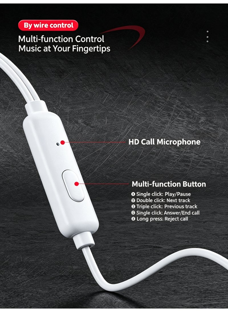 WEKOME 14MM Dynamic driver Type-3.5mm Wired Earphones with Microphone and In-line Control, Half In-Ear HiFi Sound Wired Headphones for Smartphones and Laptops - Image 3