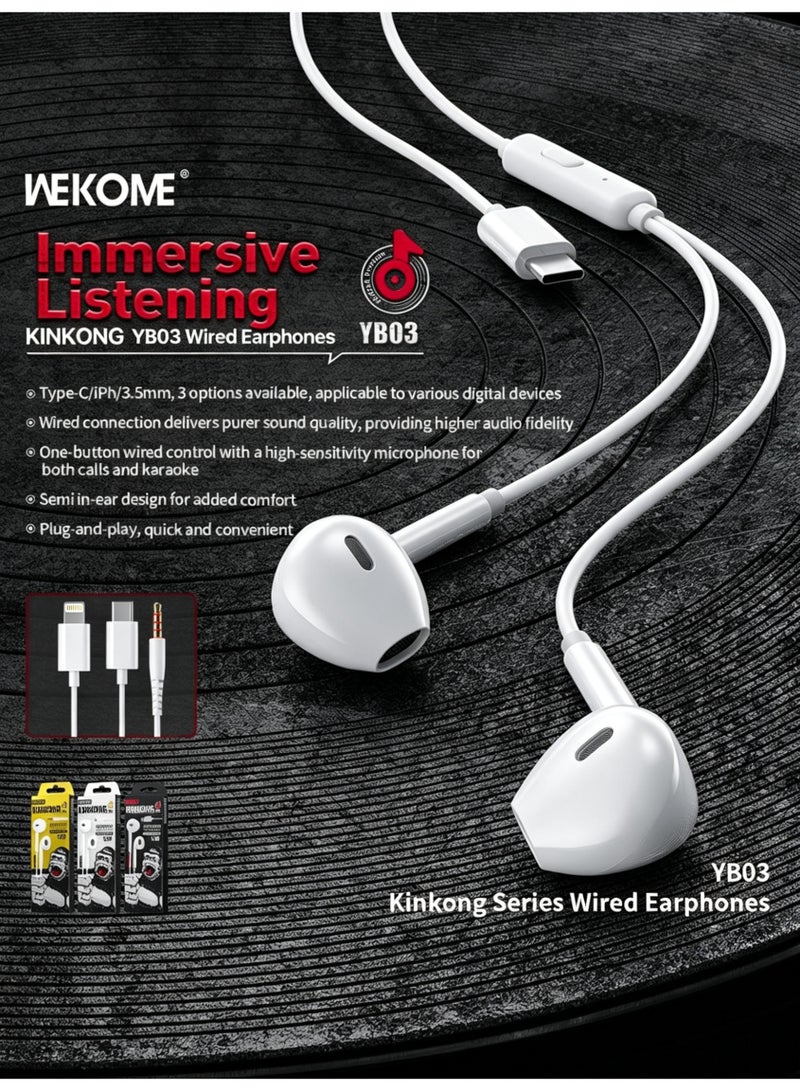 WEKOME 14MM Dynamic driver Type-3.5mm Wired Earphones with Microphone and In-line Control, Half In-Ear HiFi Sound Wired Headphones for Smartphones and Laptops - Image 5
