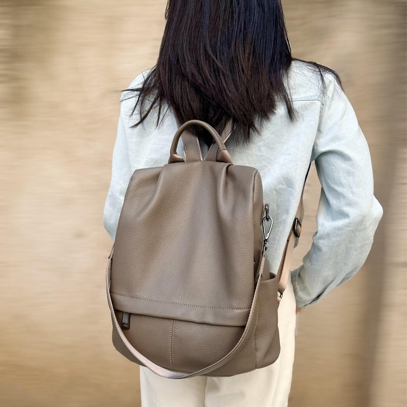 Wesccimo Genuine Leather Backpack Purse For Women Antitheft Real Soft Rucksack Fashion Designer Convertible Ladies Shoulder Bag Grey - Image 3