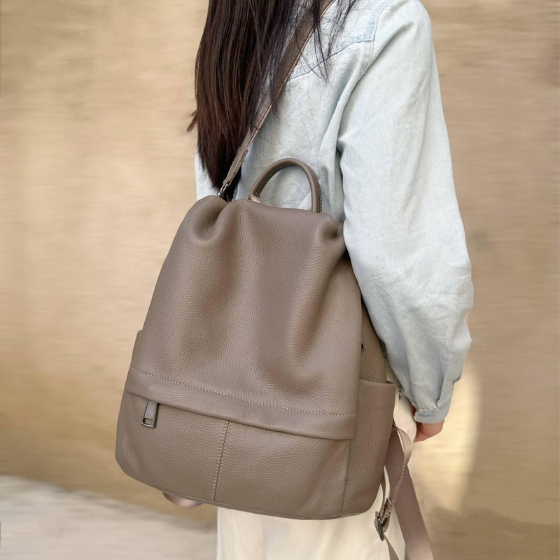 Wesccimo Genuine Leather Backpack Purse For Women Antitheft Real Soft Rucksack Fashion Designer Convertible Ladies Shoulder Bag Grey - Image 2