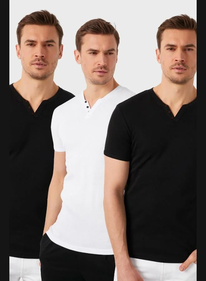 Buratti Cotton Button Detailed Slim Fit V-Neck 3-Pack T-Shirt Men's T-SHIRT 5902122S3