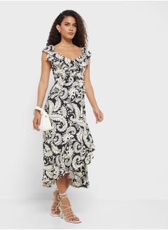 Little Mistress Mono Boho Print Frill Midi Dress  - Image 4