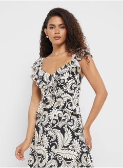 Little Mistress Mono Boho Print Frill Midi Dress  - Image 3