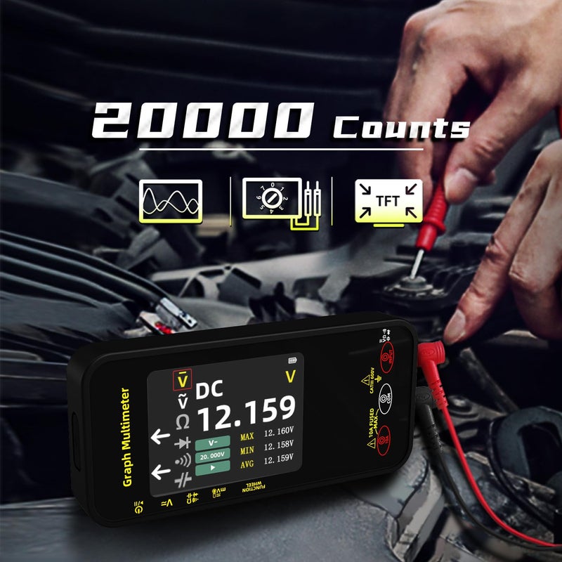 BSIDE 20000 Counts Digital Multimeter Date Recorder, 0.1mA/10uV/1000V with Smart Mode, 360-Degree Rotate LCD with Rechargeable, Measures Amp Cap Diode Temp MAX/MIN/Peak Voltage for Photovoltaic Miners - Image 2