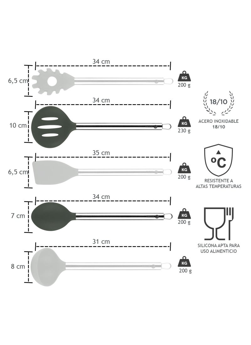 fagor Melier Silicone Set (Solid Spoon Scoop + Skimmer Slotted Spoon)  With Stainless Steel Handle  - Image 2