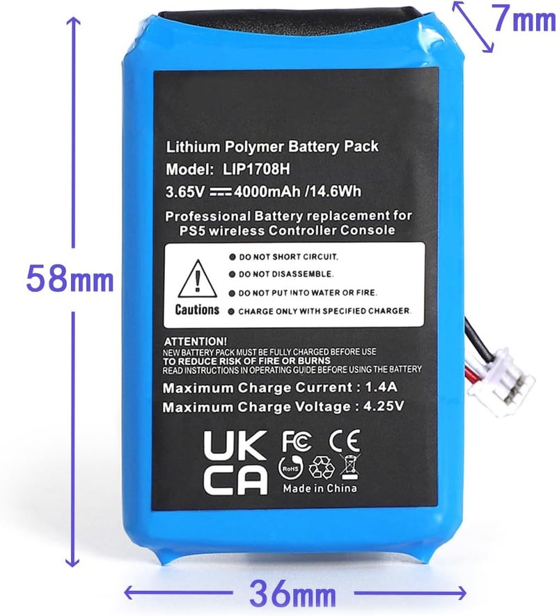 بطارية متوافقة مع سوني PS5 بلايستيشن 5 DualSense لاسلكي تحكم CFI-ZCT1W CFI-ZCT1J LIP1708 4000 مللي أمبير 3.65 فولت قابلة للشحن ليثيوم أيون ليثيوم بوليمر بطارية بديلة مع عدة إصلاح - Image 5