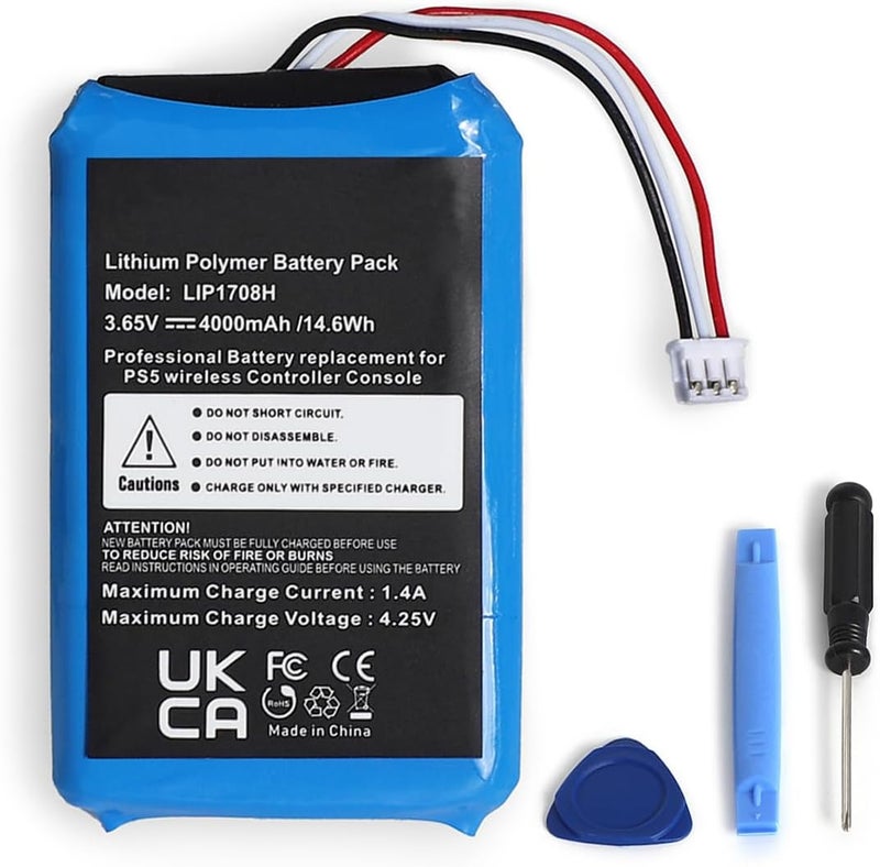 بطارية متوافقة مع سوني PS5 بلايستيشن 5 DualSense لاسلكي تحكم CFI-ZCT1W CFI-ZCT1J LIP1708 4000 مللي أمبير 3.65 فولت قابلة للشحن ليثيوم أيون ليثيوم بوليمر بطارية بديلة مع عدة إصلاح - Image 1