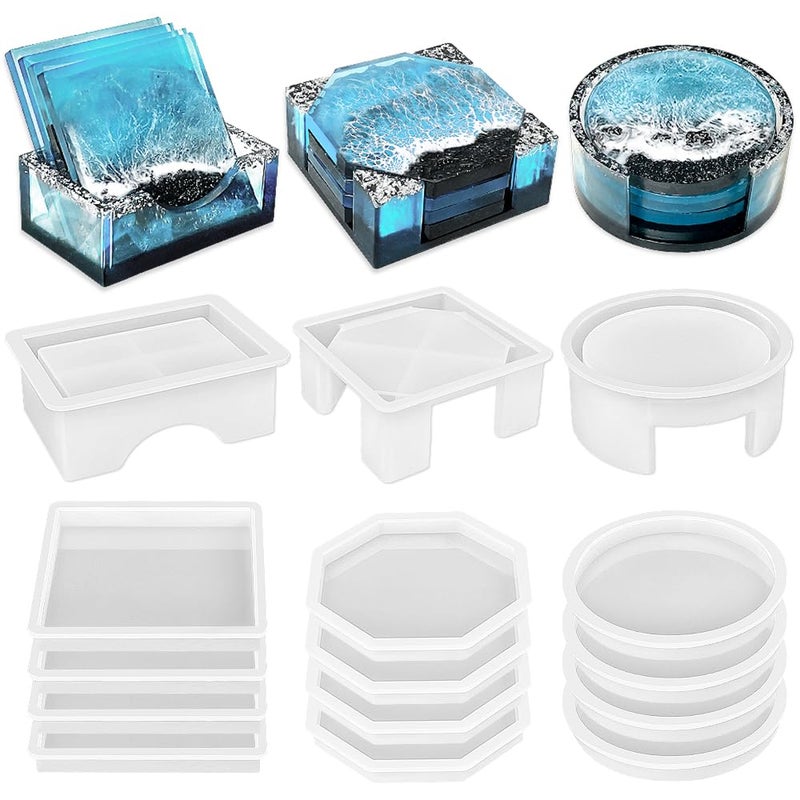 ResinWorld Coaster Molds with Round Square Octagon Holder Mold - Image 1