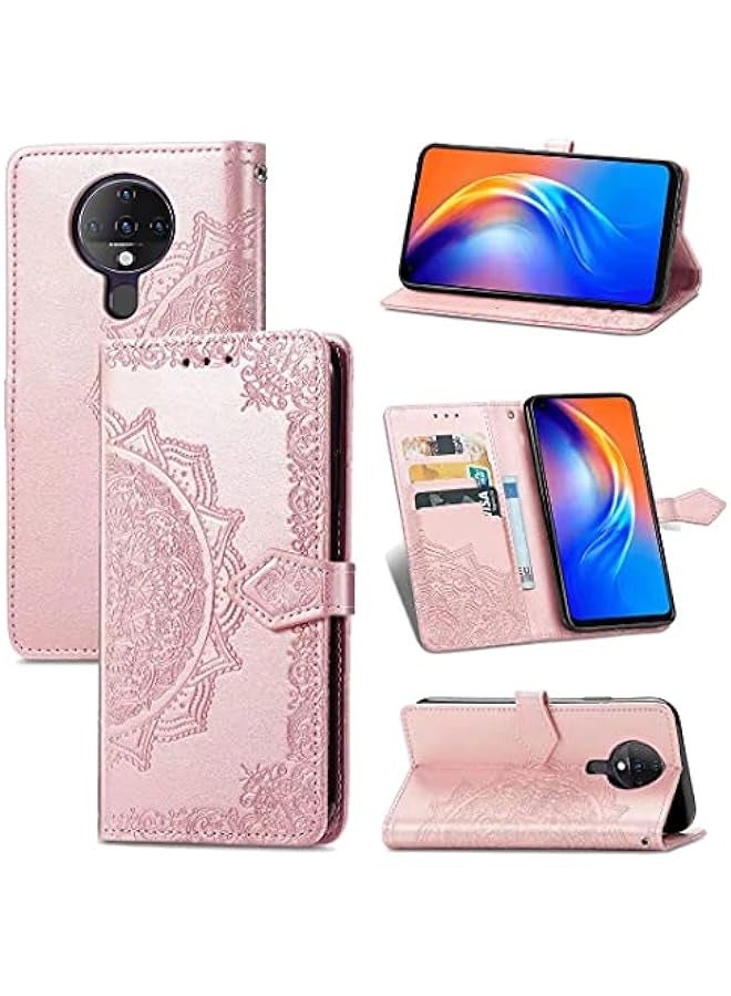 Tecno Spark 6 Rose Gold Leather Flip Case - ID Card Holder, Kickstand, Magnetic Closure  - Image 1
