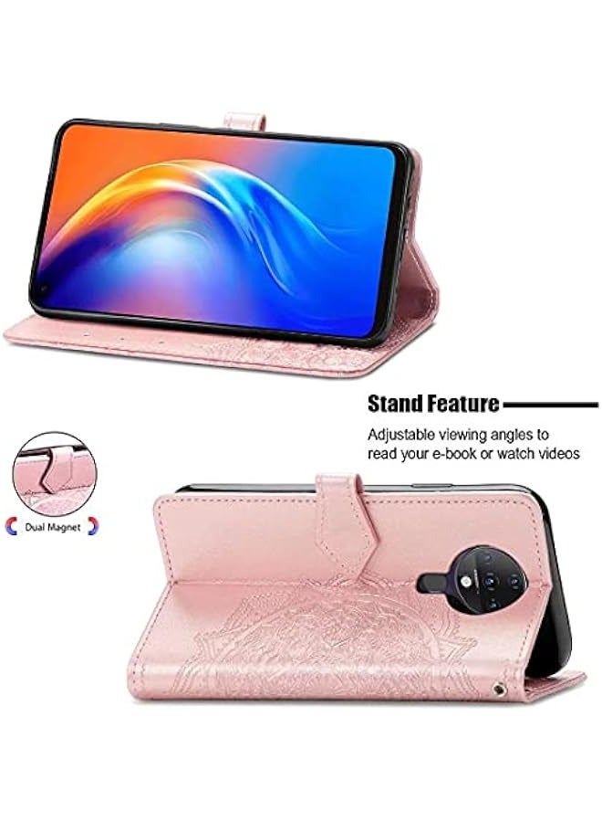 Tecno Spark 6 Rose Gold Leather Flip Case - ID Card Holder, Kickstand, Magnetic Closure  - Image 3