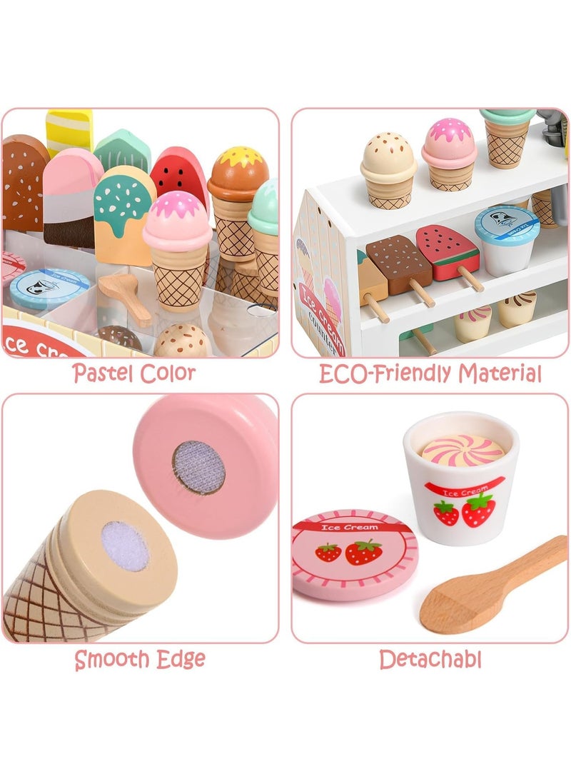 LBMT Wooden Ice Cream Counter Playset for Toddler, Play Store Pretend Toy Food Play Kitchen Accessories with Fake Money & Coin,Play Ice Cream Scoop and Serve,Play Kitchen Sets for Kids Ages 3+ - Image 4