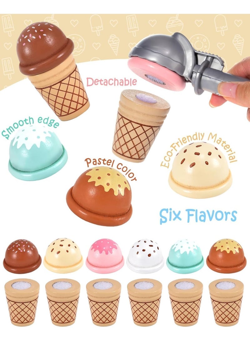 LBMT Wooden Ice Cream Counter Playset for Toddler, Play Store Pretend Toy Food Play Kitchen Accessories with Fake Money & Coin,Play Ice Cream Scoop and Serve,Play Kitchen Sets for Kids Ages 3+ - Image 2