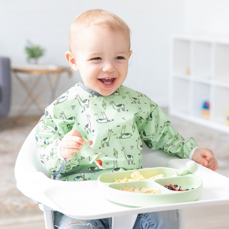 Bumkins - Sleeved Bib - For Boys & Girls, Babies & Toddlers 6-24 Months - Lightweight, Durable, Waterproof - Long Sleeve Bib - Catch-All Pocket - Wipeable & Machine Washable - Cactus & Llama - 2 Pack - Image 3