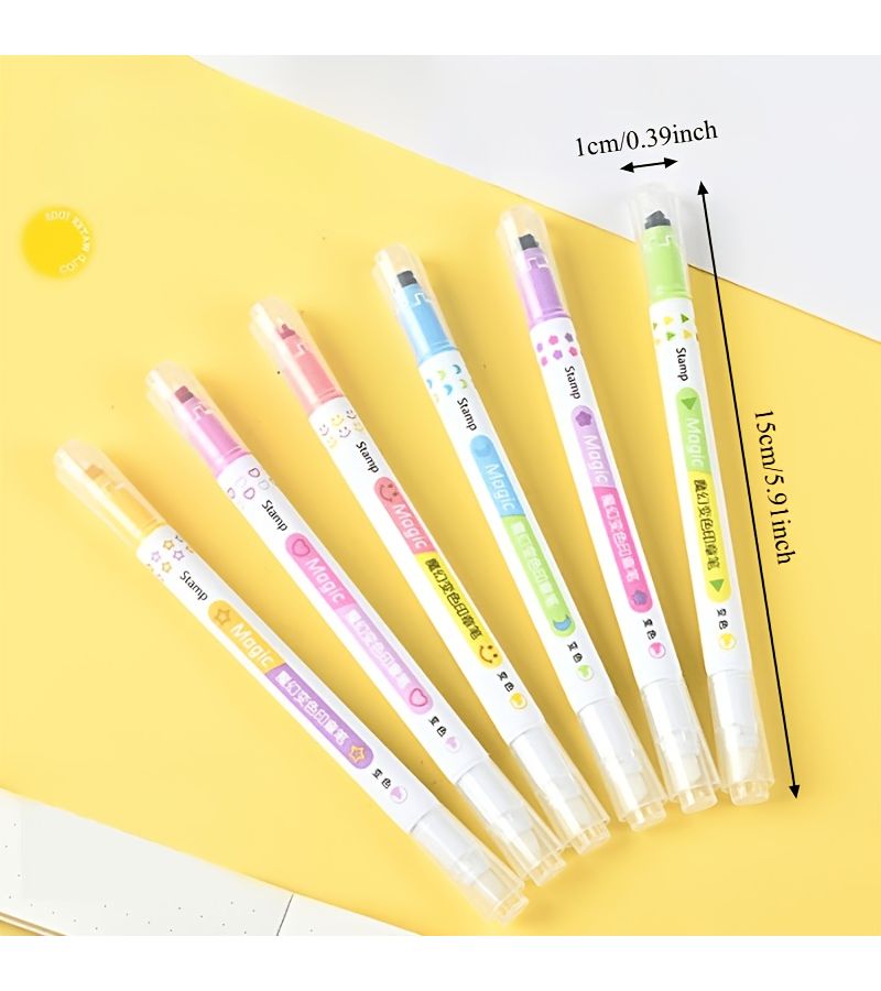 6pcs Dual Ended Magic Color Changing Stamp Pen Set Highlighters Markers for Students Note Organization - Image 4