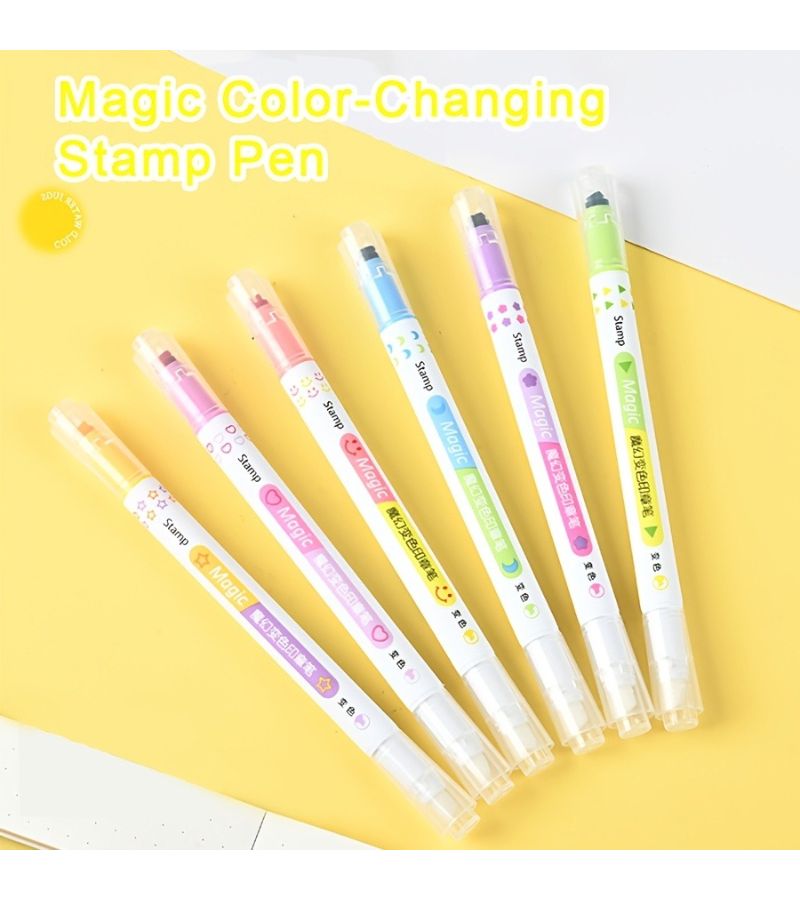 6pcs Dual Ended Magic Color Changing Stamp Pen Set Highlighters Markers for Students Note Organization - Image 3