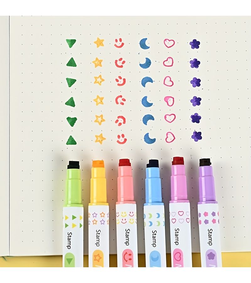 6pcs Dual Ended Magic Color Changing Stamp Pen Set Highlighters Markers for Students Note Organization - Image 2