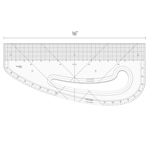 KEARING 16"" Imperial Acrylic Pattern Master Ruler, Multi-Purpose French Curve Ruler, Vary Form Curve Ruler Hip Measuring Curve Transparent Fashion Designer's Ruler, clear - Image 2
