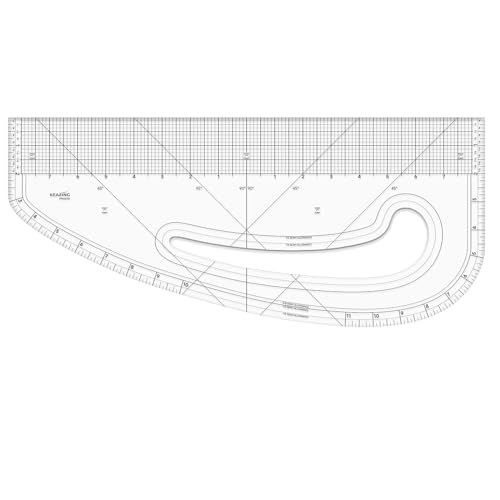 KEARING 16"" Imperial Acrylic Pattern Master Ruler, Multi-Purpose French Curve Ruler, Vary Form Curve Ruler Hip Measuring Curve Transparent Fashion Designer's Ruler, clear - Image 1