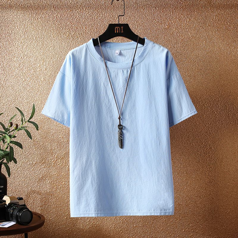Linen Short-Sleeved Men'S Summer Thin Casual Cotton And Linen T-Shirt Loose Half-Sleeved Fashionable Plus Size Pure White Base Shirt - Image 4