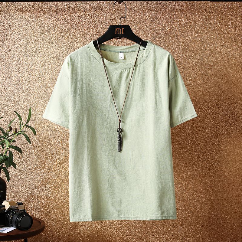 Linen Short-Sleeved Men'S Summer Thin Casual Cotton And Linen T-Shirt Loose Half-Sleeved Fashionable Plus Size Pure White Base Shirt - Image 5