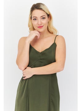 French Connection Women Solid Midi Casual Dress, Olive  - Image 2