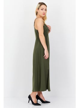 French Connection Women Solid Midi Casual Dress, Olive  - Image 3