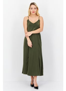 French Connection Women Solid Midi Casual Dress, Olive  - Image 1