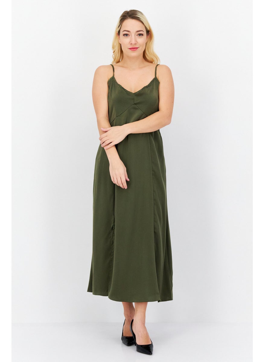 French Connection Women Solid Midi Casual Dress, Olive  - Image 1