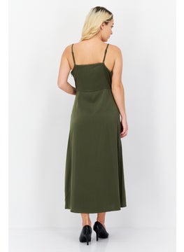 French Connection Women Solid Midi Casual Dress, Olive  - Image 4