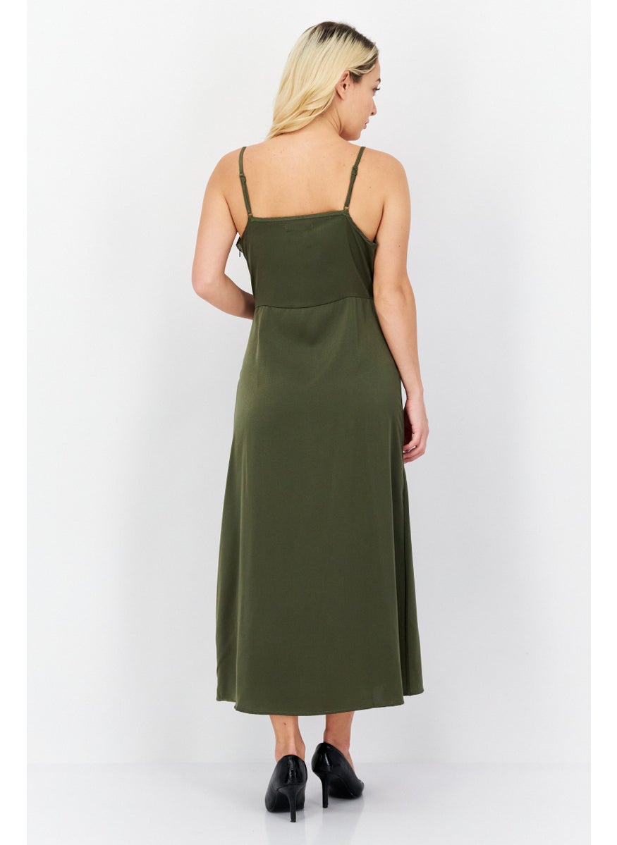 French Connection Women Solid Midi Casual Dress, Olive  - Image 4