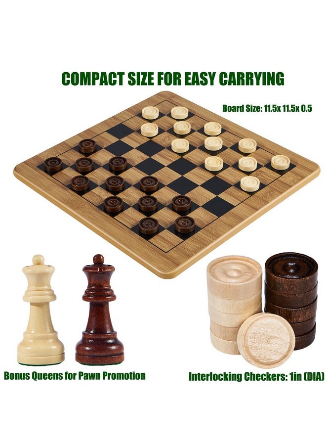 Vamslove Checkers Chess Tictactoe Game Set 11.5" X 11.5" Doublesided 3 In 1 Board With Chess Pieces King 2.5" + 2 Extra Queens + Interlocking Checkers Storage Bag Detailed Instructions Included  - Image 4