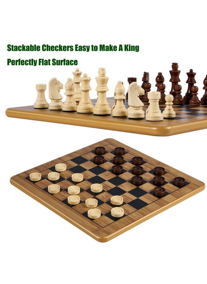 Vamslove Checkers Chess Tictactoe Game Set 11.5" X 11.5" Doublesided 3 In 1 Board With Chess Pieces King 2.5" + 2 Extra Queens + Interlocking Checkers Storage Bag Detailed Instructions Included  - Image 5