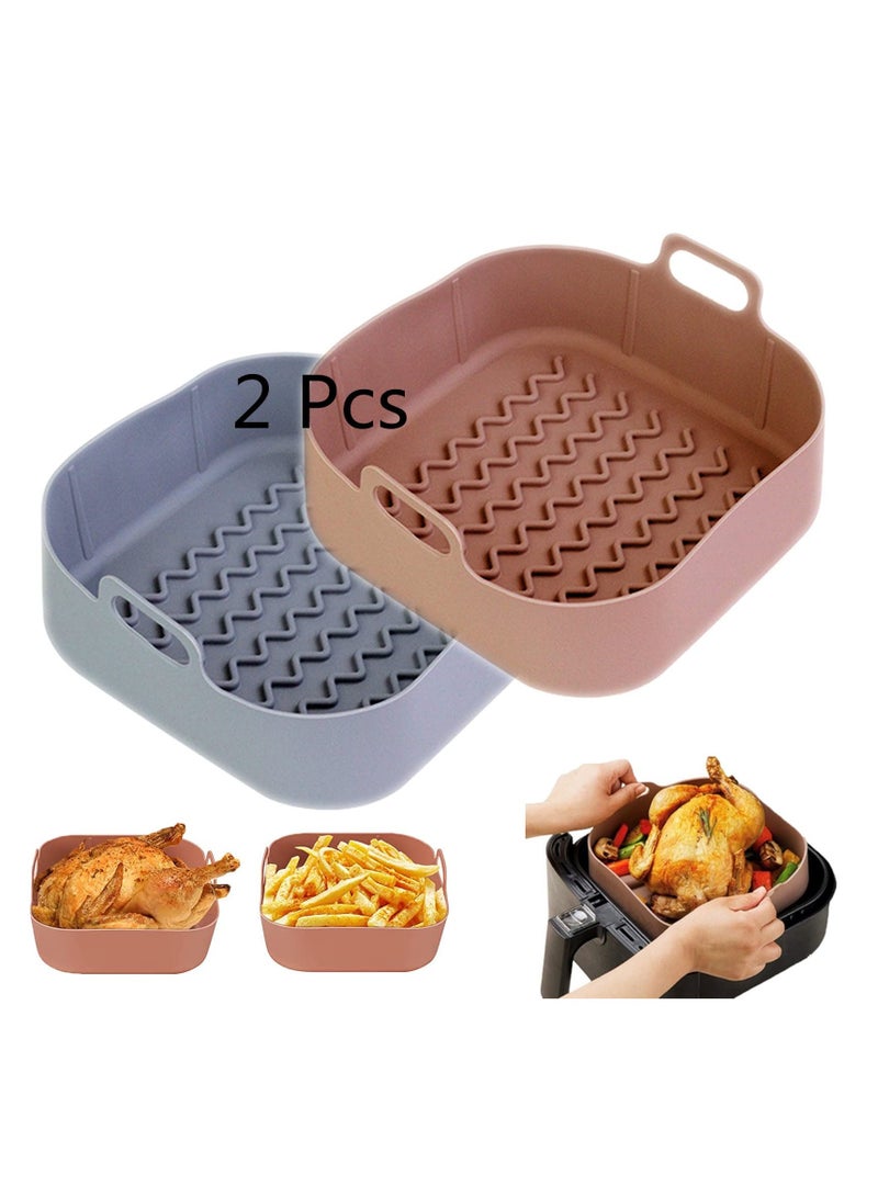 SOLARAE 2Pcs Air Fryer Silicone Pot 8 Reusable Air Fryer Silicone Basket Heat Resistant Easy Cleaning, Food Safe, Replacement Parchment Air Fryer Liner Paper Fits 3.6 To 6.8QT Air Fryer Square - Image 1