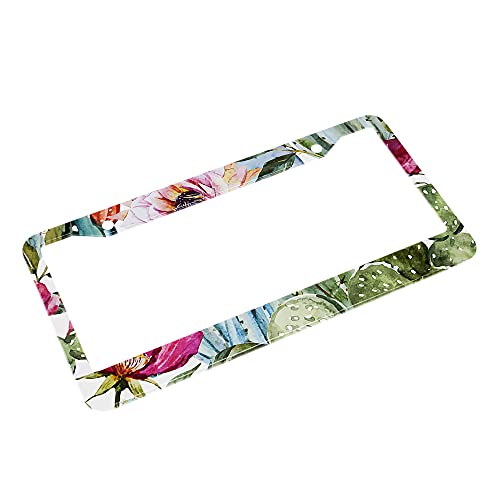 Beabes Watercolor Catus License Plate Frame Pink Flower Tropical License Plate Holder Cactus Summer Car Tag Frame License Plate Car Accessories 2 Holes Novelty Auto Car Tag Vanity Present - Image 4