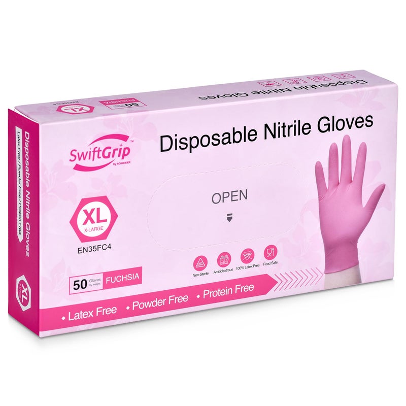 SwiftGrip Powder-Free Nitrile Gloves, Small, 50ct Box - 3-mil, Disposable, Latex-Free, for Kitchen, Cleaning, Estheticians, Hair Stylist - Pink/Fuchsia - Image 2