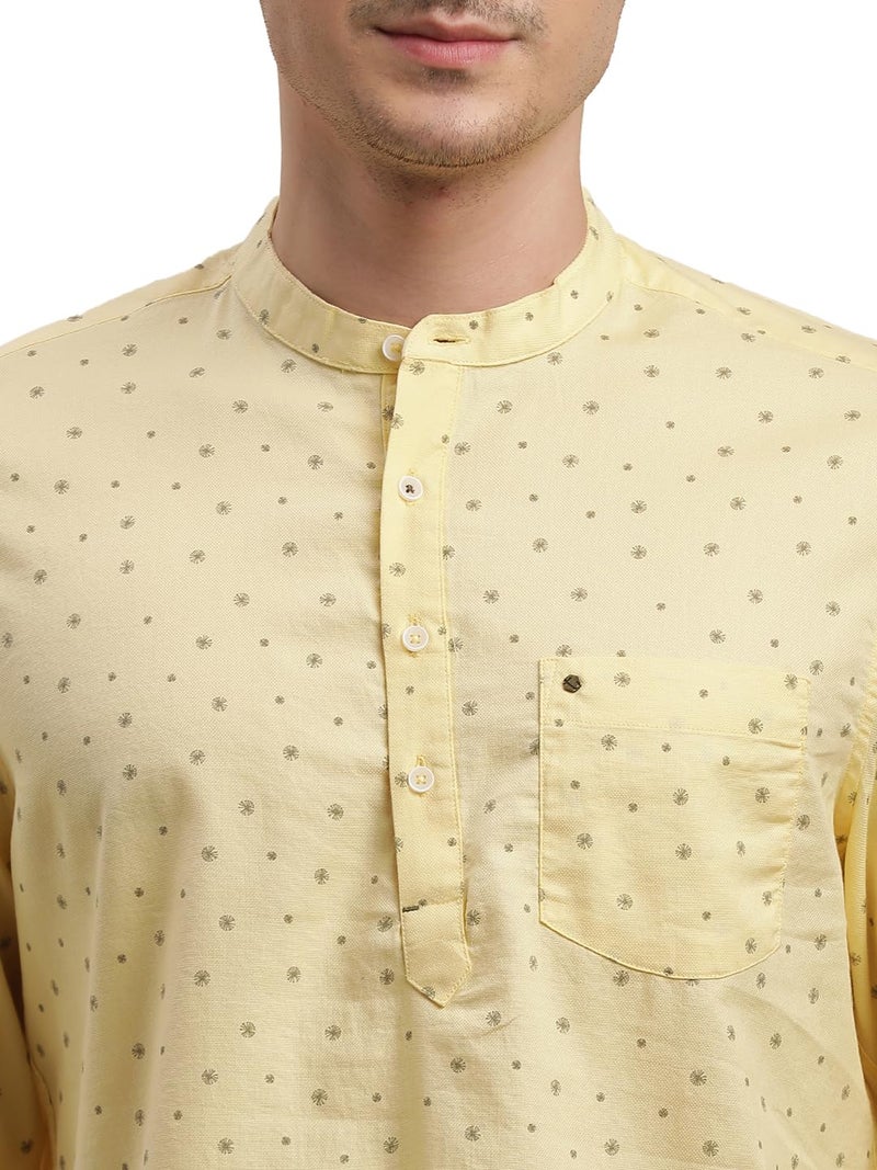 Turtle Men 100% Cotton Slim Fit Yellow Printed Kurta Shirt - Image 5