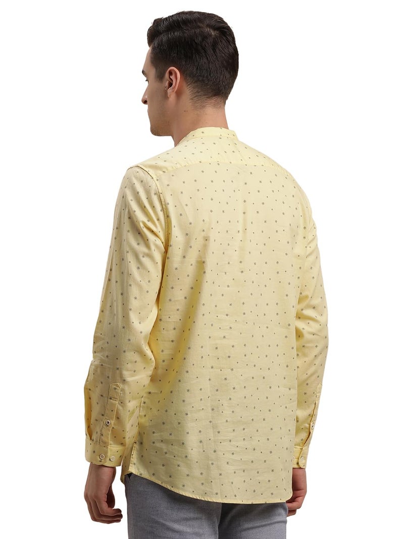 Turtle Men 100% Cotton Slim Fit Yellow Printed Kurta Shirt - Image 2
