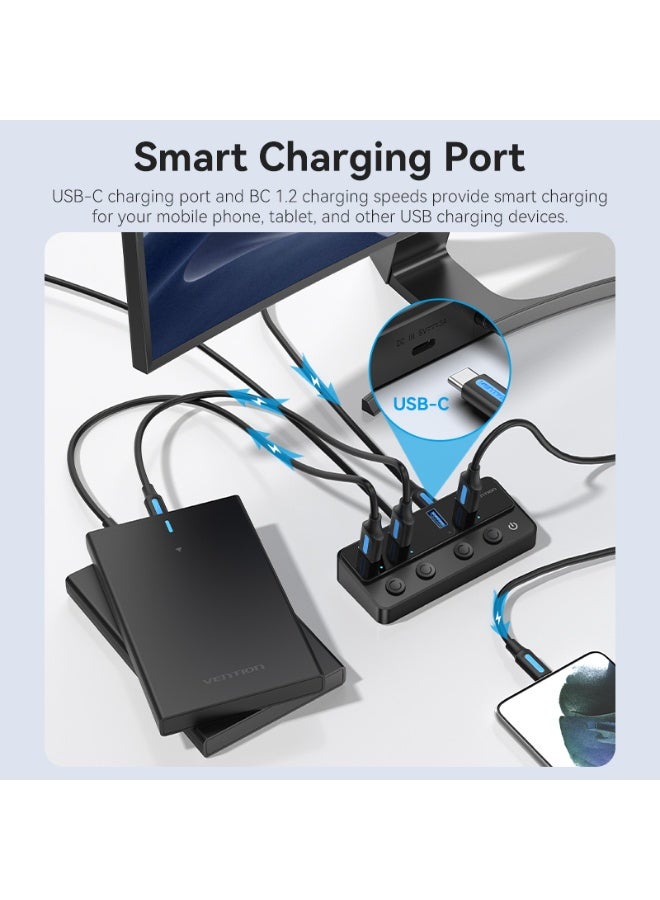 VENTION USB 3.0 to USB 3.0 x4+USB C Hub With Individual Power Switches 1M Black Model# CHWBF - Image 5