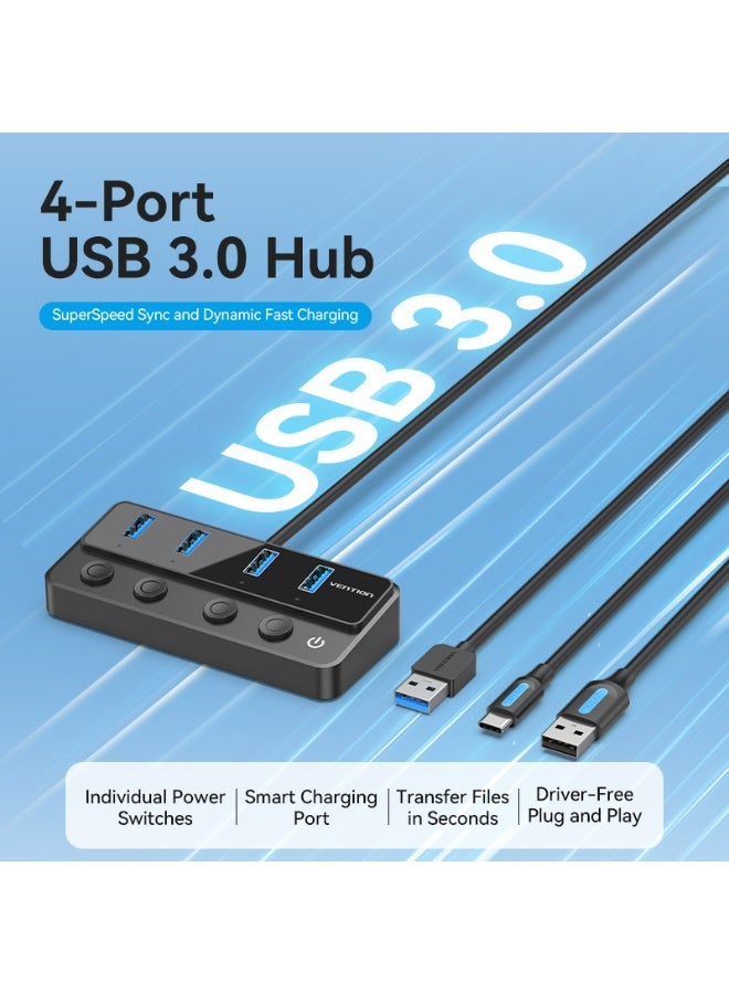 VENTION USB 3.0 to USB 3.0 x4+USB C Hub With Individual Power Switches 1M Black Model# CHWBF - Image 2